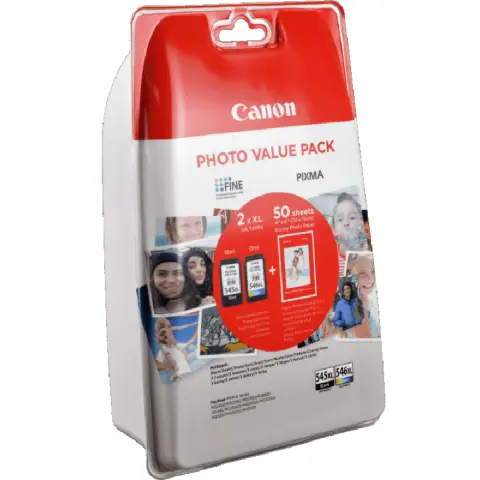 Zestaw tuszy PG-545XL / CL-546XL Czarny+Kolor do drukarek (Oryginalny) + Papier foto 50szt. GP-501